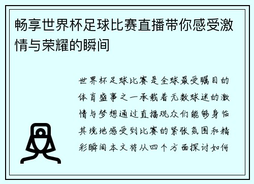 畅享世界杯足球比赛直播带你感受激情与荣耀的瞬间